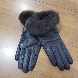 Time and Tru Women's Brown Leather Gloves with Faux Fur Cuff & Soft Fleec Lining